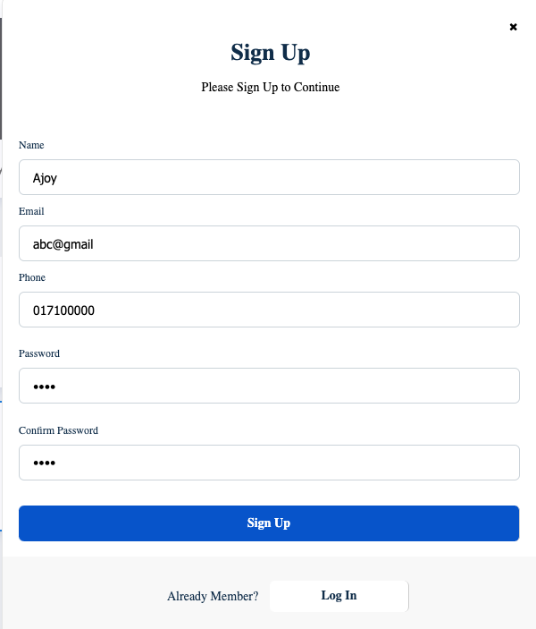 Sign up page